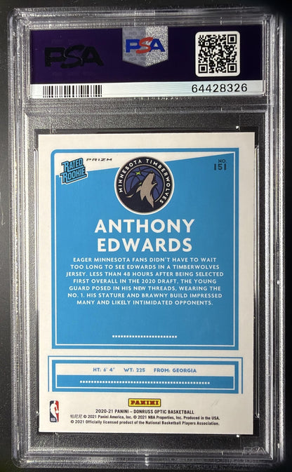 2020-21 Panini Donruss Optic Anthony Edwards #151 Holo Prizm RC PSA 8