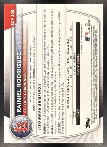 2025 Bowman Chrome Rainiel Rodriguez #BCP-200 Geometric Refractor 479/499 1st Prospect