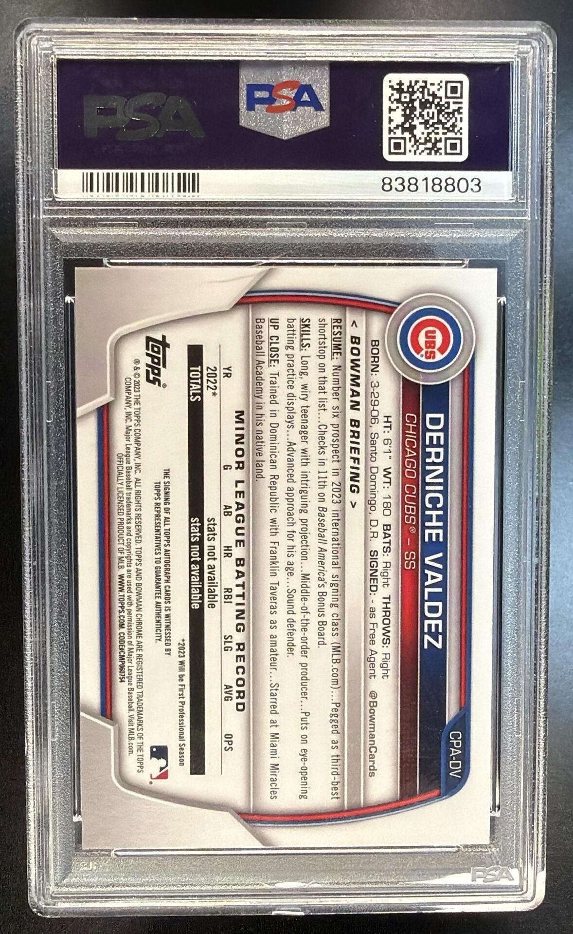 2023 Bowman Derniche Valdez #CPA-DV Blue Crater Auto /150 1st Bowman PSA 9