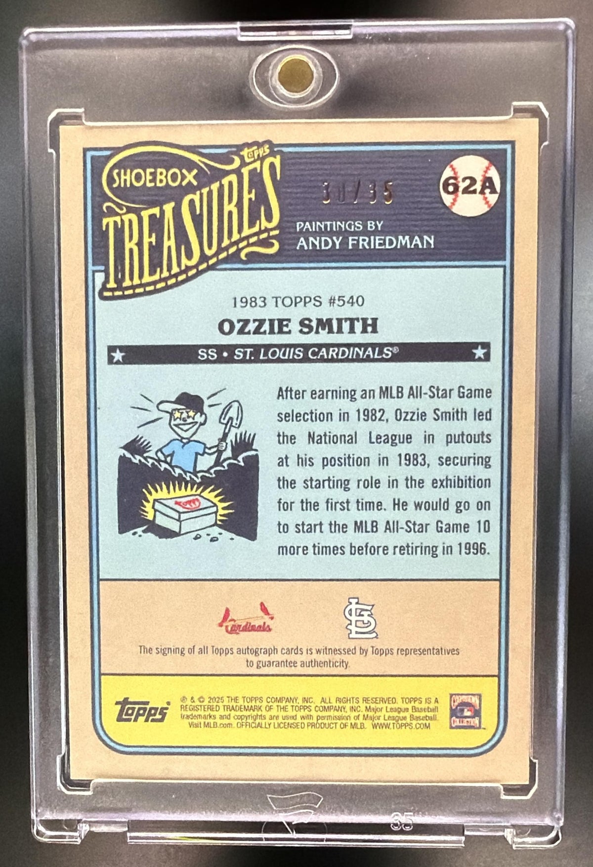 2025 Topps Shoebox Treasures Ozzie Smith #62A Auto Logo Laminate 31/35