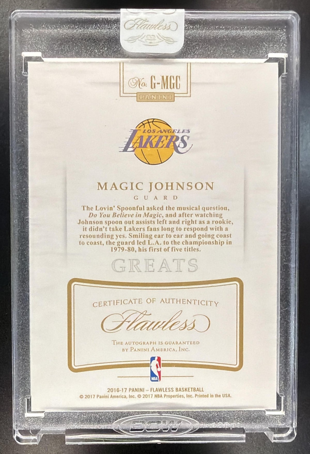 2016-17 Panini Flawless Magic Johnson #G-MGC Greats Ruby 14/15 Auto
