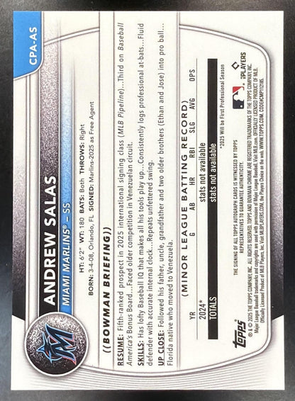 2025 Bowman Chrome Andrew Salas #CPA-AS Auto Blue Refractor 044/150 1st