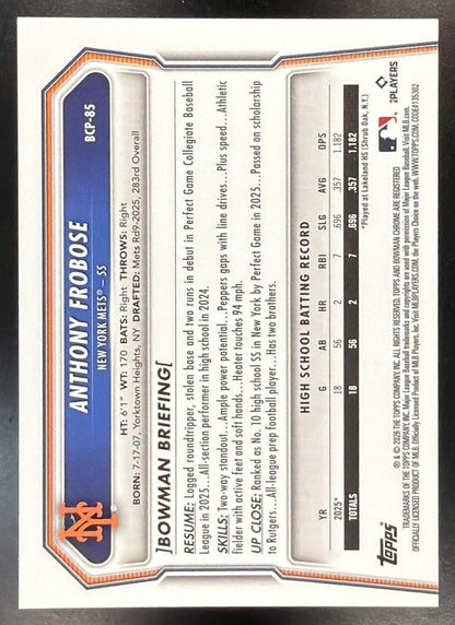 2026 Bowman Sapphire Anthony Frobose #BCP-85 Orange 23/25 1st Prospect