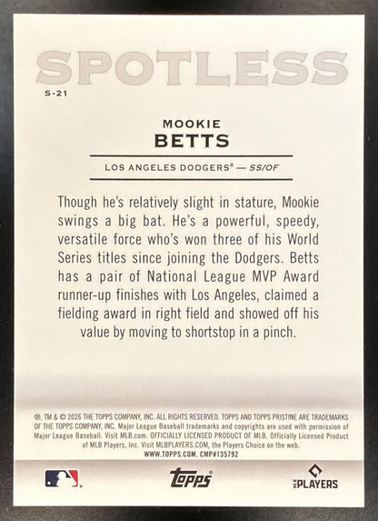 2026 Topps Pristine Mookie Betts #S-21 Spotless Gold Refractor 5/50