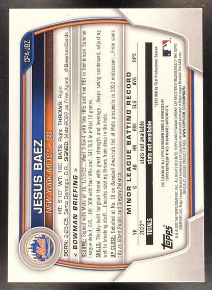 2023 Bowman Baseball Jesus Baez #CPA-JBZ 1st Auto