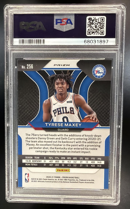 2020-21 Panini Prizm Tyrese Maxey #256 Ruby Wave Prizm RC PSA 10