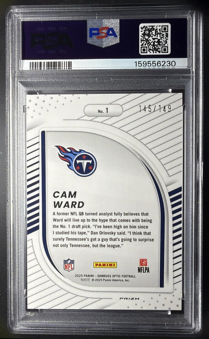 2025 Panini Donruss Optic Cam Ward #1 Hidden Potential Black Pandora Prizm /149 RC PSA 9