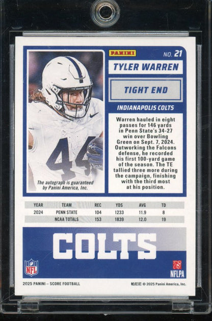 2025 Score Tyler Warren Red Zone Rookie Auto /20