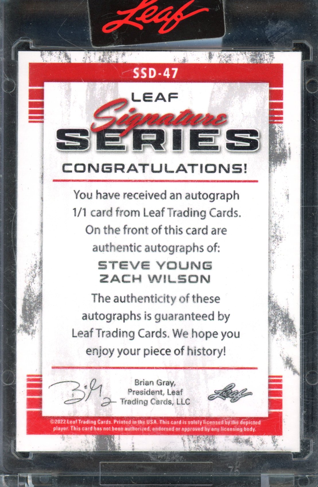 2022 Leaf Steve Young Zach Wilson 1/1 Auto