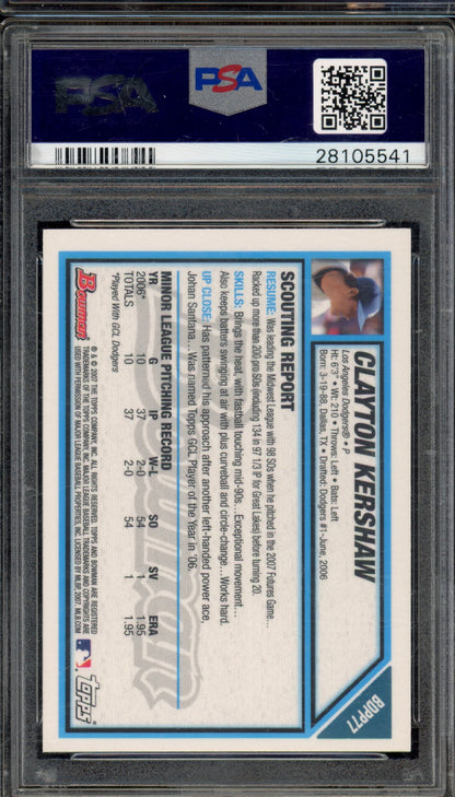 2007 Bowman Clayton Kershaw Draft Picks Gold Rookie PSA 8.5