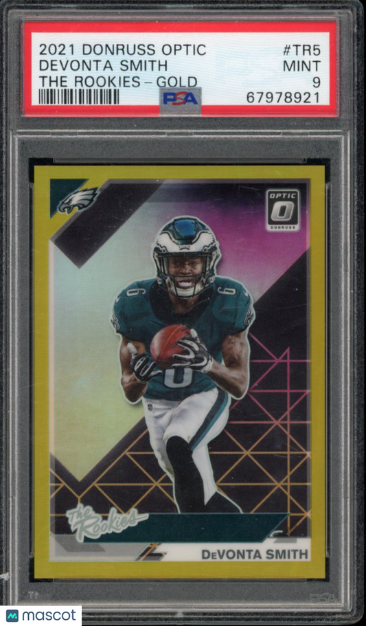 2021 Optic Devonta Smith The Rookies Gold /10 Rookie PSA 9