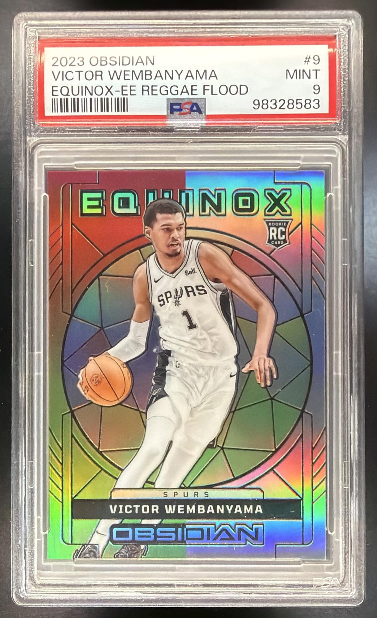 2023 Panini Obsidian Victor Wembanyama #9 Equinox Electric Etch Reggae Flood 1/60 JSY #RC PSA 9