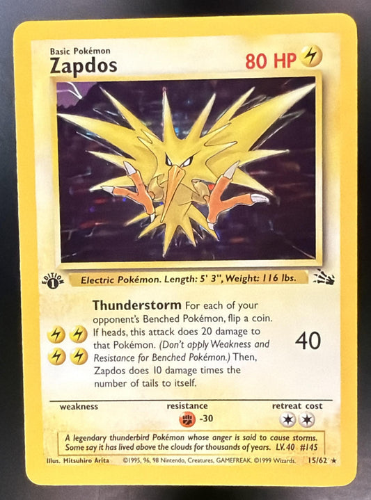1999 Pokemon Fossil Zapdos 15/62 Holo First Edition LP