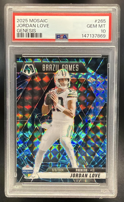 2025 Panini Mosaic Jordan Love #265 International Games Genesis Prizm PSA 10