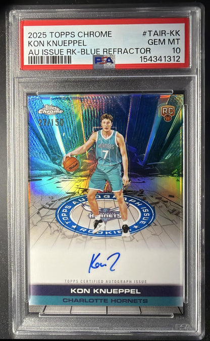 2025 Topps Chrome Kon Knueppel #TAIR-KK Auto Issue Rookie Blue Refractor /150 RC PSA 10