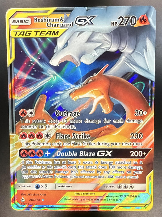 2019 Pokemon Unbroken Bonds Reshiram & Charizard GX 20/214 NM