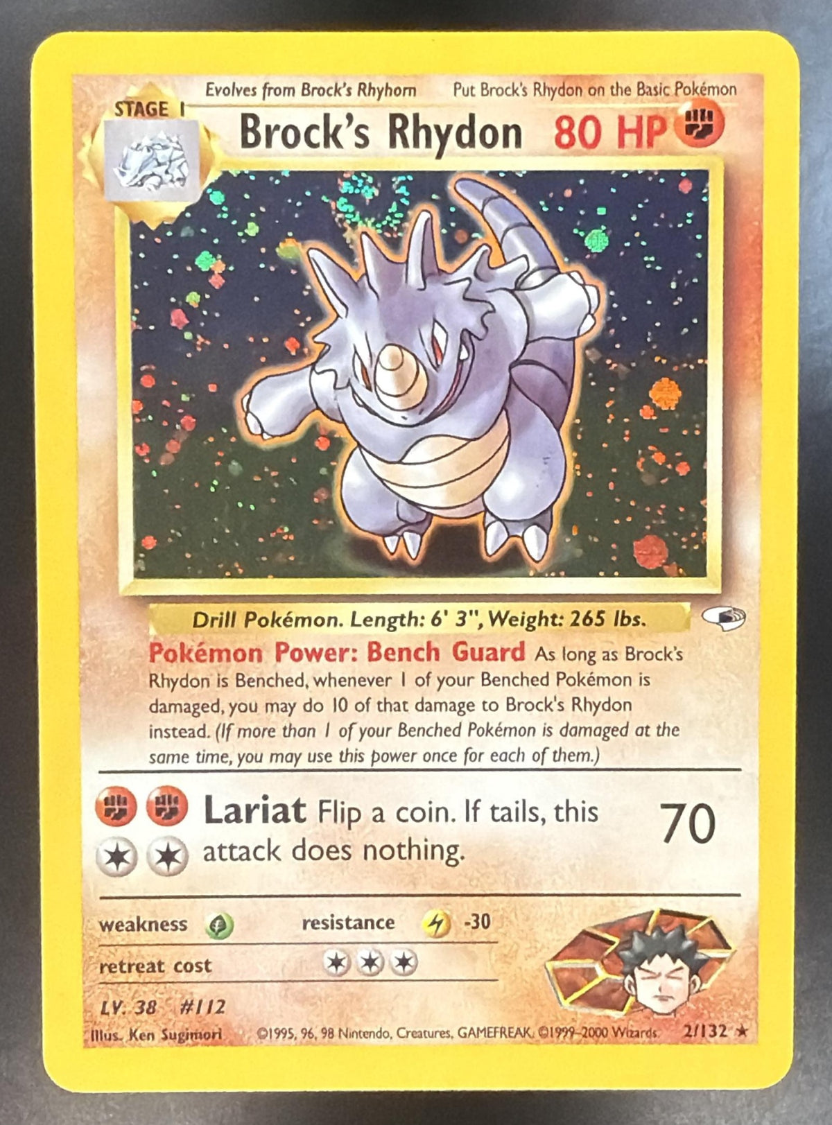 2000 Pokemon Gym Heroes Brock's Rhydon Unlimited Holo 2/132 NM Swirl