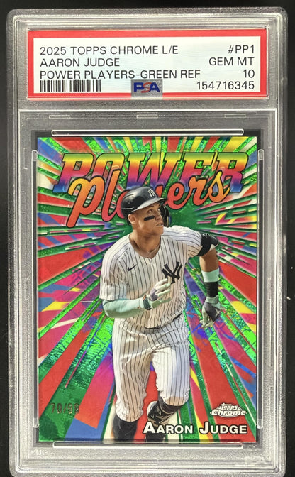 2025 Topps Chrome LogoFractor Aaron Judge #PP-1 Power Players Green Refractor /99 PSA 10