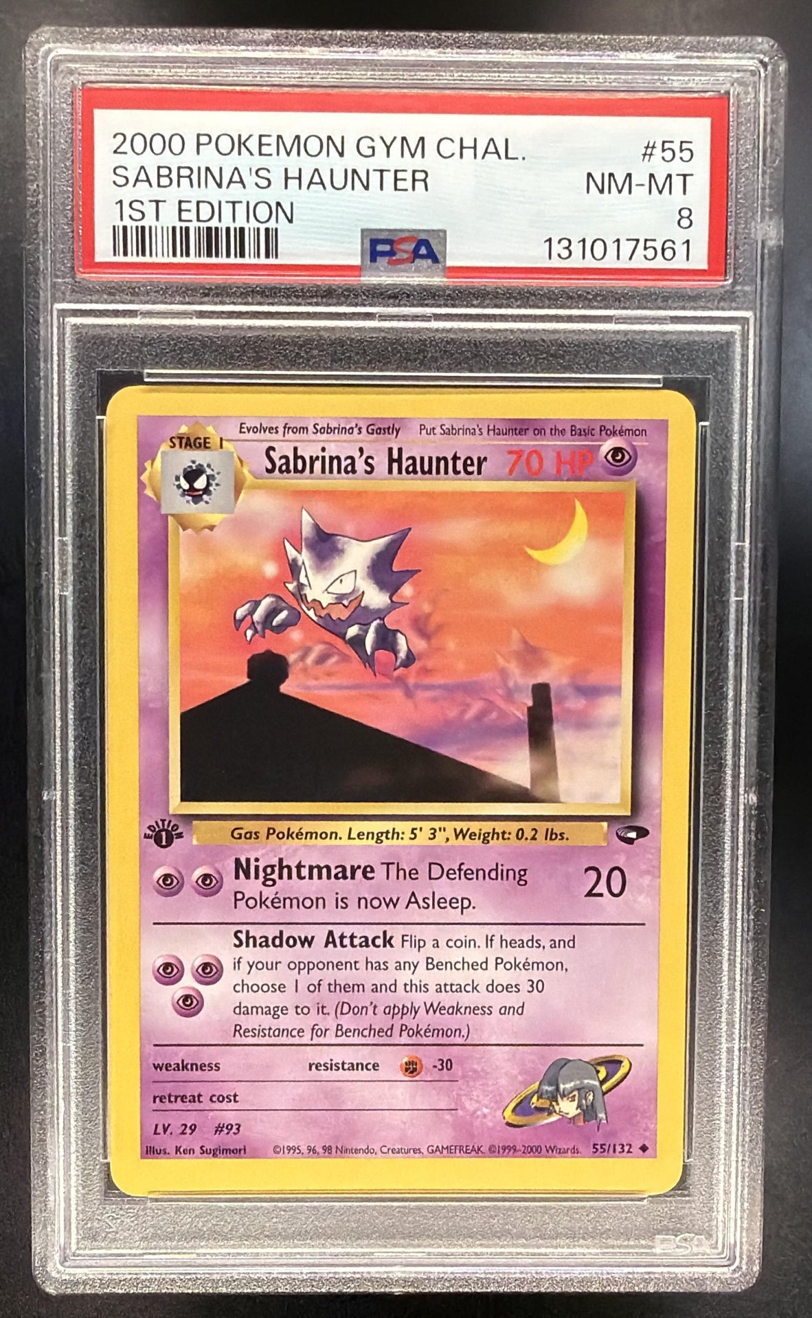 2000 Pokemon Gym Challenge Sabrina's Haunter 55/132 1st Edition PSA 8