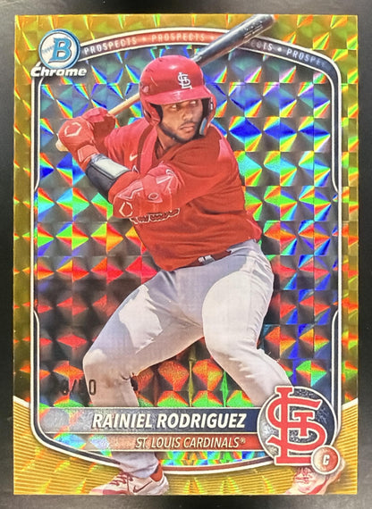 2025 Bowman Draft Rainiel Rodriguez #BDC-72 Chrome Gold Geometric Refractor 29/50