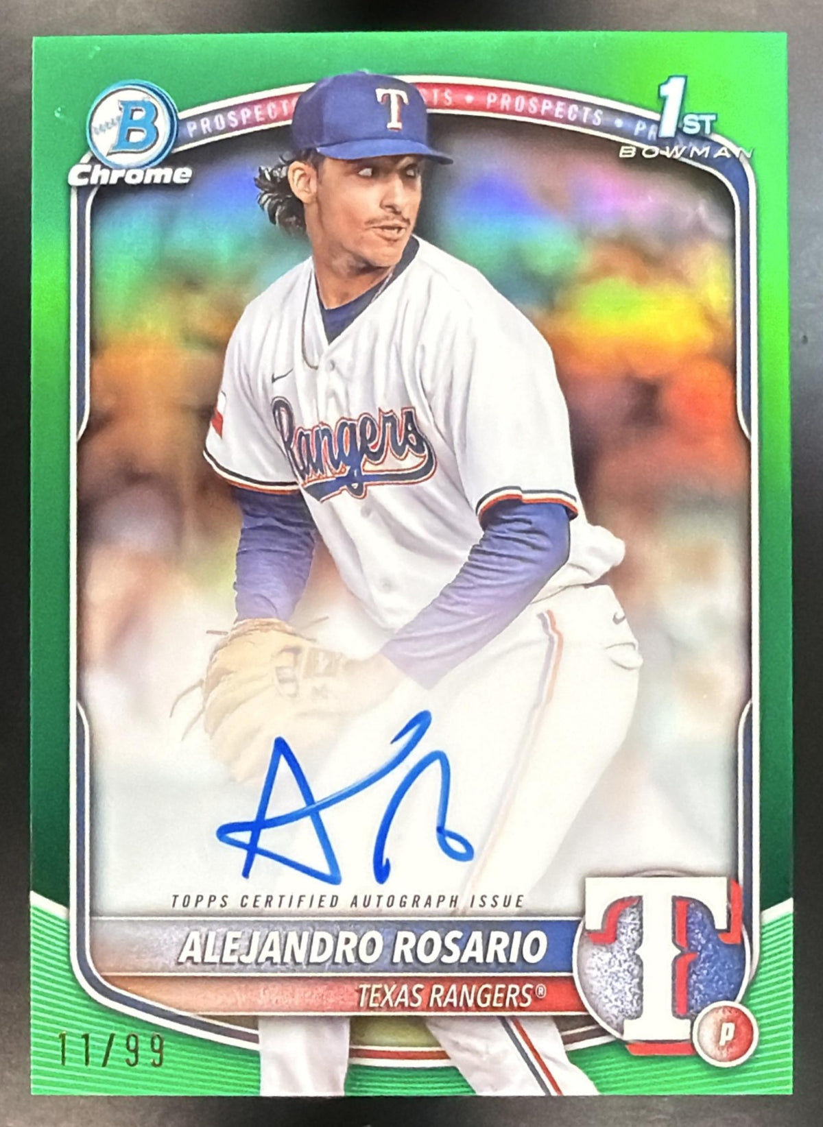 2025 Bowman Chrome Alejandro Rosario #CPA-ARO Prospect Auto Green Refractor 11/99