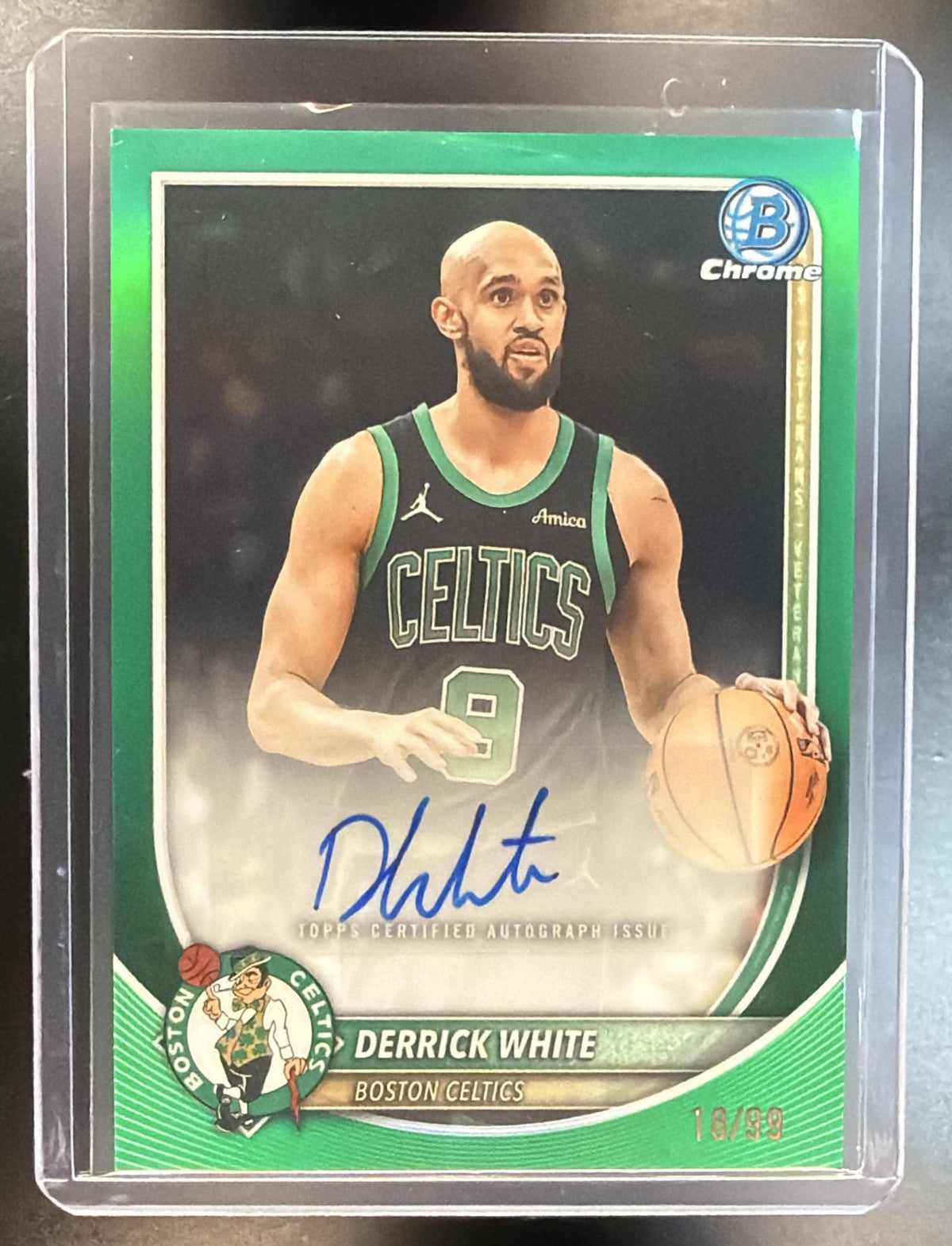 2025-26 Bowman Chrome NBA Derrick White #BCA-DI Green Refractor Auto 18/99 Celtics