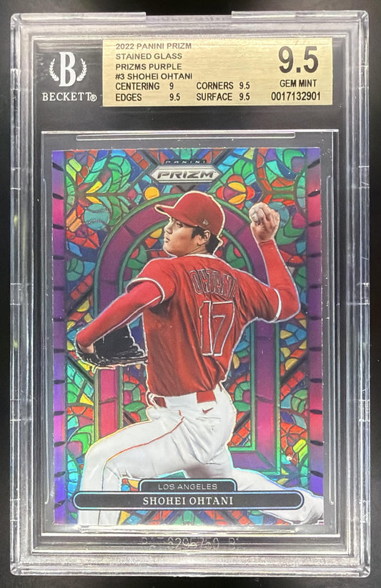 2022 Panini Prizm Shohei Ohtani #SG-3 Stained Glass Purple BGS 9.5