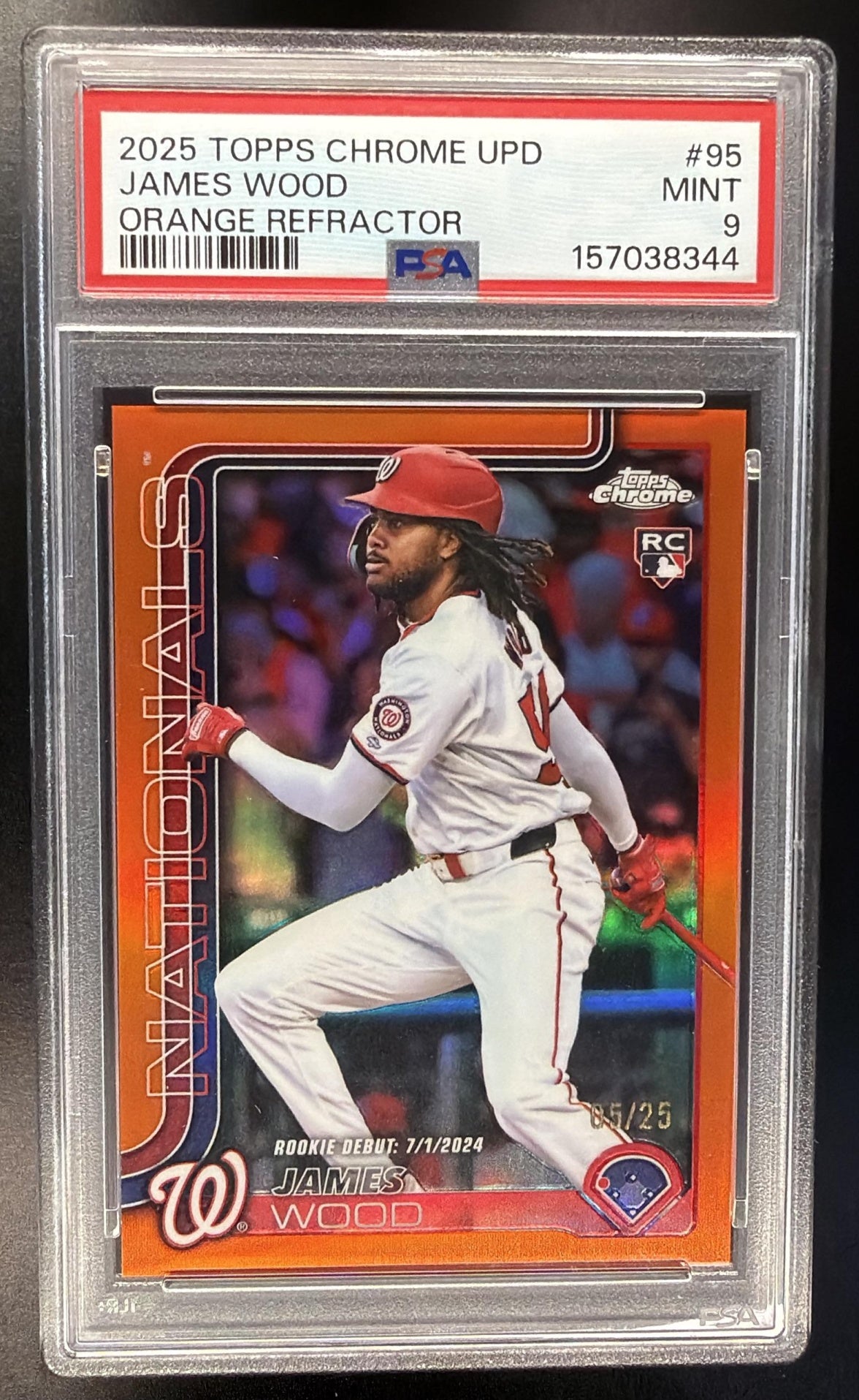 2025 Topps Chrome Update James Wood #USC95 Orange Refractor 5/25 RC PSA 9