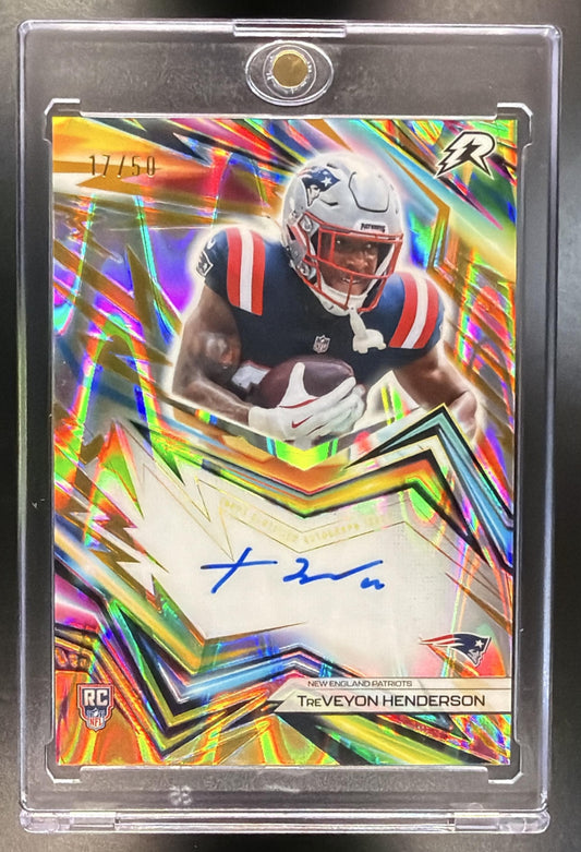 2025 Topps Resurgence TreVeyon Henderson #NI-TVH Neon Initiates Auto Gold Power Surge Refractor /50 SP RC
