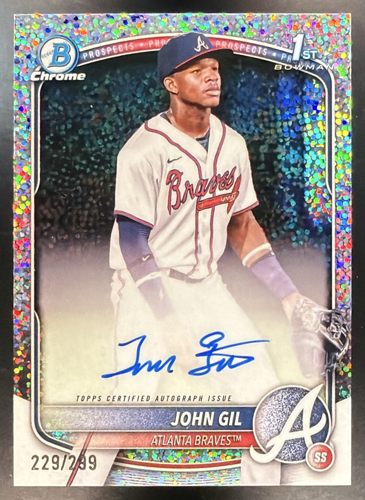 2025 Bowman Chrome John Gil #CPA-JG Auto Speckle Refractor 229/299 1st Prospect