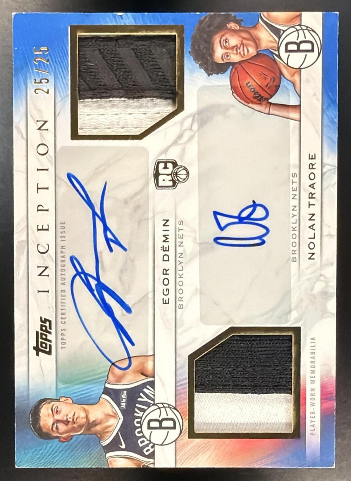 2025 Topps Inception Nolan Traore Egor Demin #DR-EN Dual Rookie Relic Auto Blue 25/25 RC