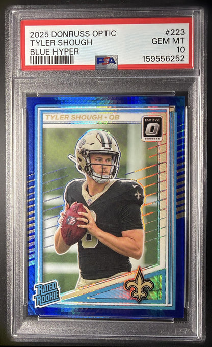 2025 Panini Donruss Optic Tyler Shough #223 Rated Rookie Blue Hyper Prizm PSA 10