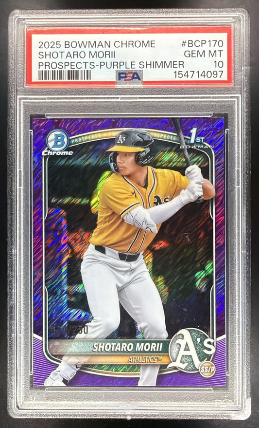 2025 Bowman Chrome Shotaro Morii #BCP-170 Purple Shimmer Refractor /250 1st Prospect PSA 10