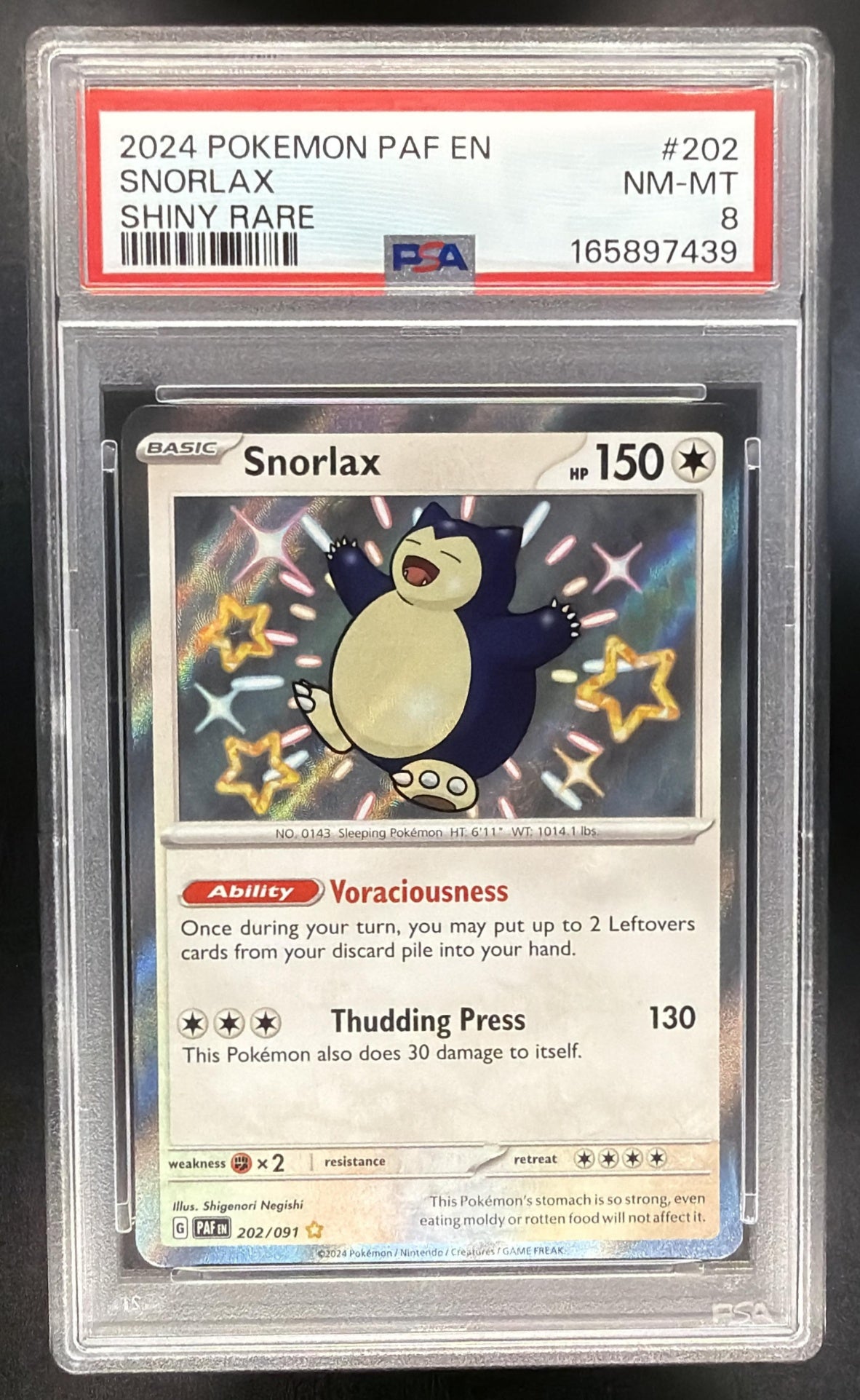 2024 Pokemon Paldean Fate Snorlax 202/091 PSA 8