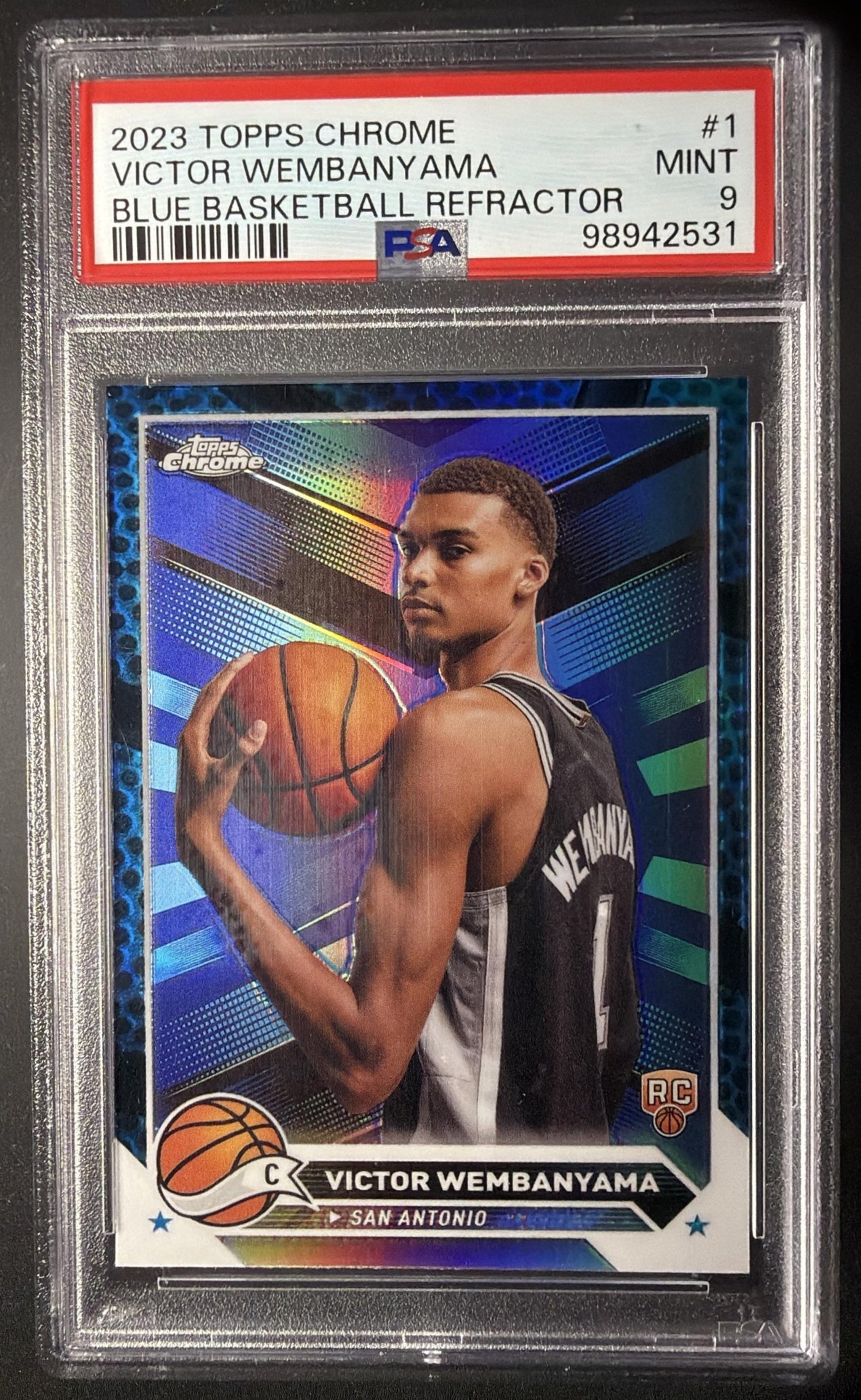 2023-24 Topps Chrome Victor Wembanyama #1 Blue Basketball Refractor RC PSA 9