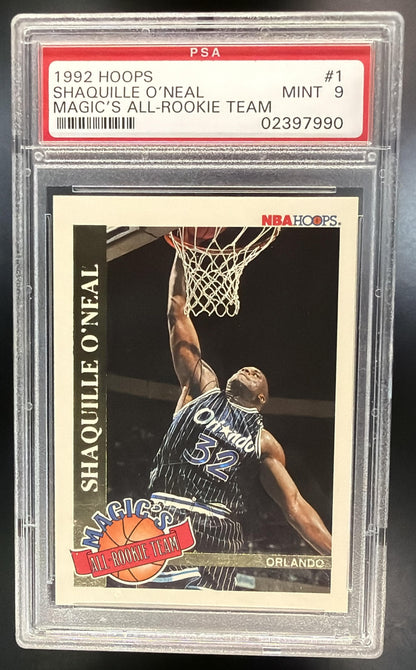 1992-93 Hoops Shaquille O'Neal #1 Magic's All Rookie Team RC PSA 9