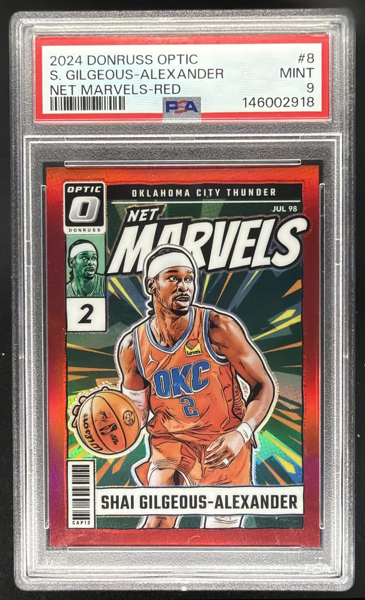 2024 Panini Donruss Optic Shai Gilgeous-Alexander #8 Net Marvels Red /99 PSA 9