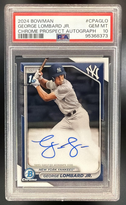 2024 Bowman George Lombard Jr. #CPA-GLO Chrome Auto 1st Prospect PSA 10