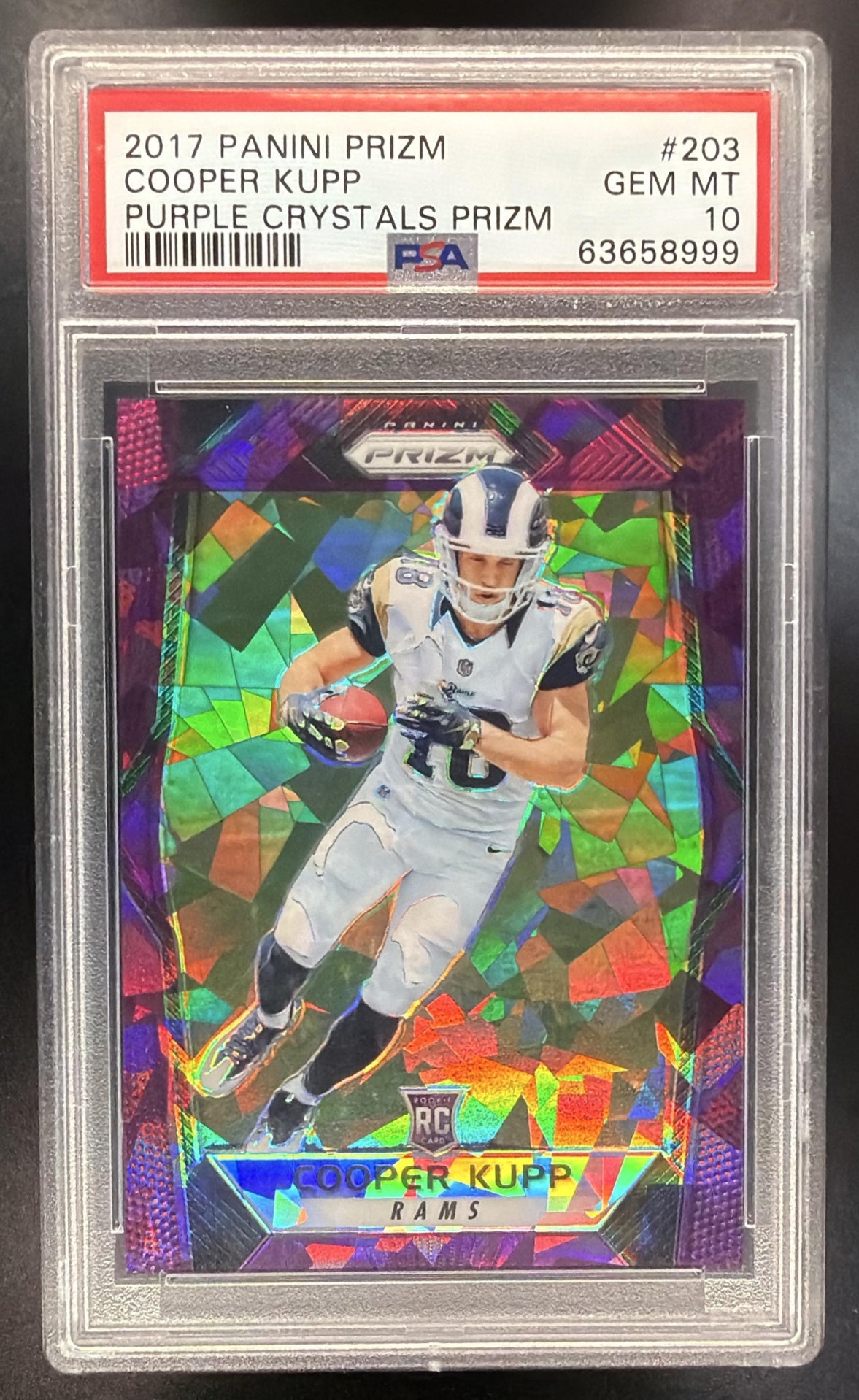 2017 Panini Prizm Cooper Kupp #203 Purple Crystals 72/75 RC PSA 10