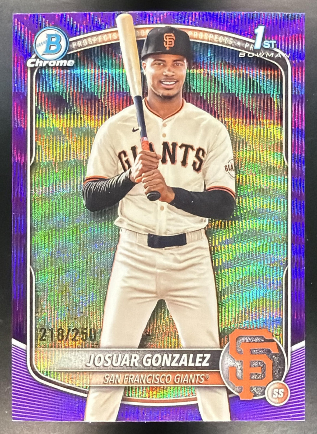 2025 Bowman Chrome Josuar Gonzalez #BCP-153 Purple Wave Refractor 218/250 1st Prospect