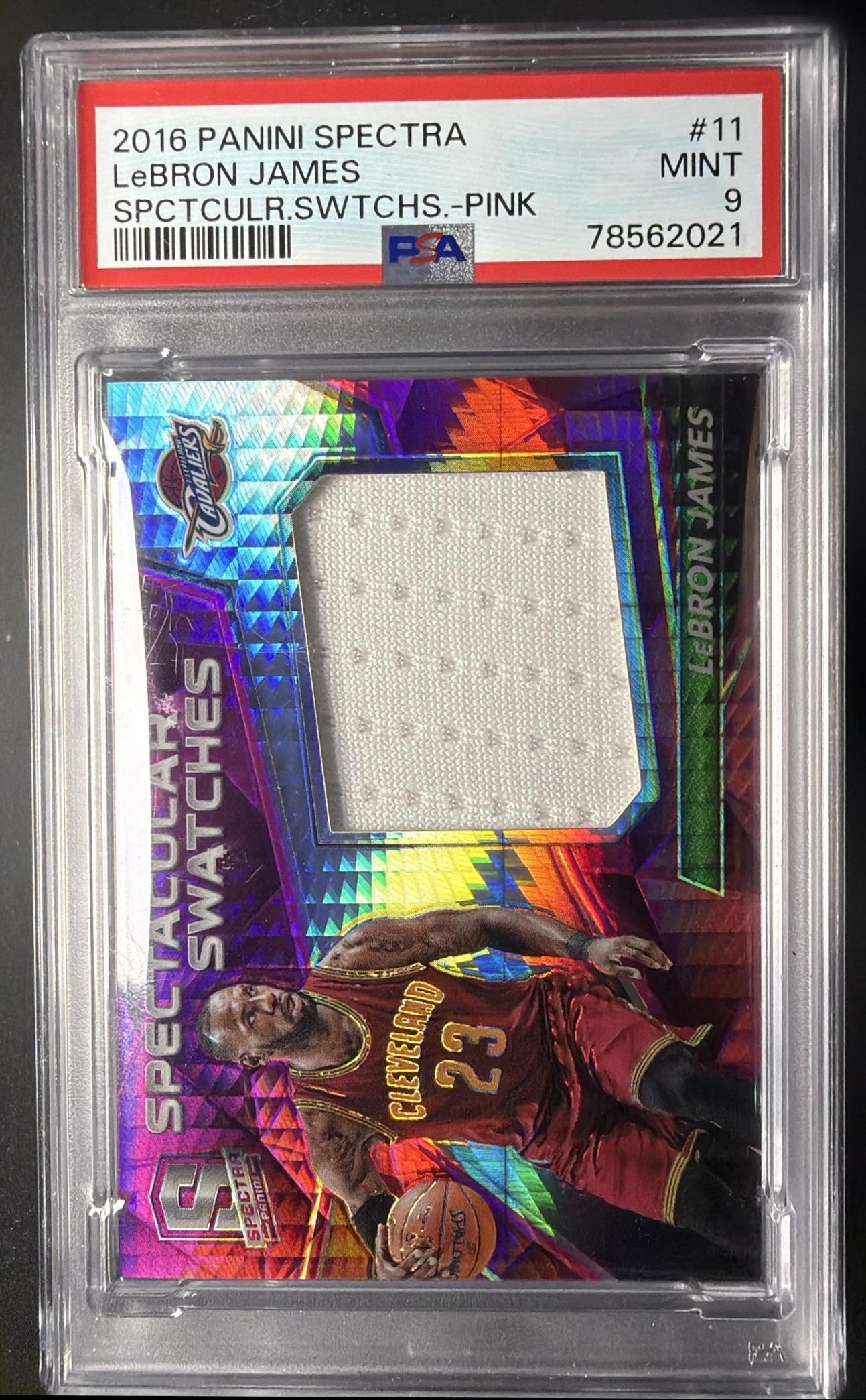 2016-17 Panini Spectra LeBron James #11 Spectacular Swatches Pink /49 PSA 9