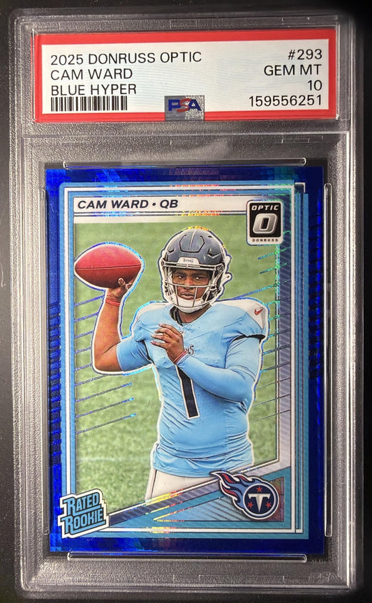 2025 Panini Donruss Optic Cam Ward #293 Rated Rookie Blue Hyper Prizm PSA 10