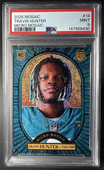 2025 Panini Mosaic Travis Hunter #14 Micro Mosaic RC PSA 9