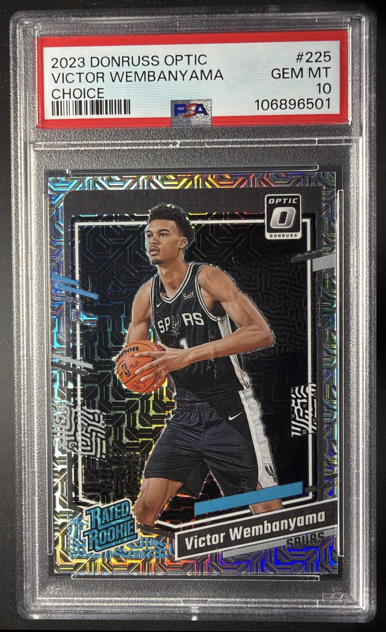 2023 Panini Donruss Optic Victor Wembanyama #225 Choice Prizm RC Rated Rookie PSA 10
