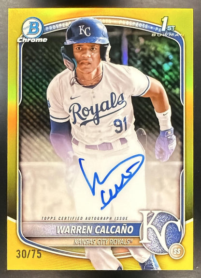 2025 Bowman Chrome Warren Calcano #CPA-WC Auto Yellow Refractor 30/75 1st Prospect