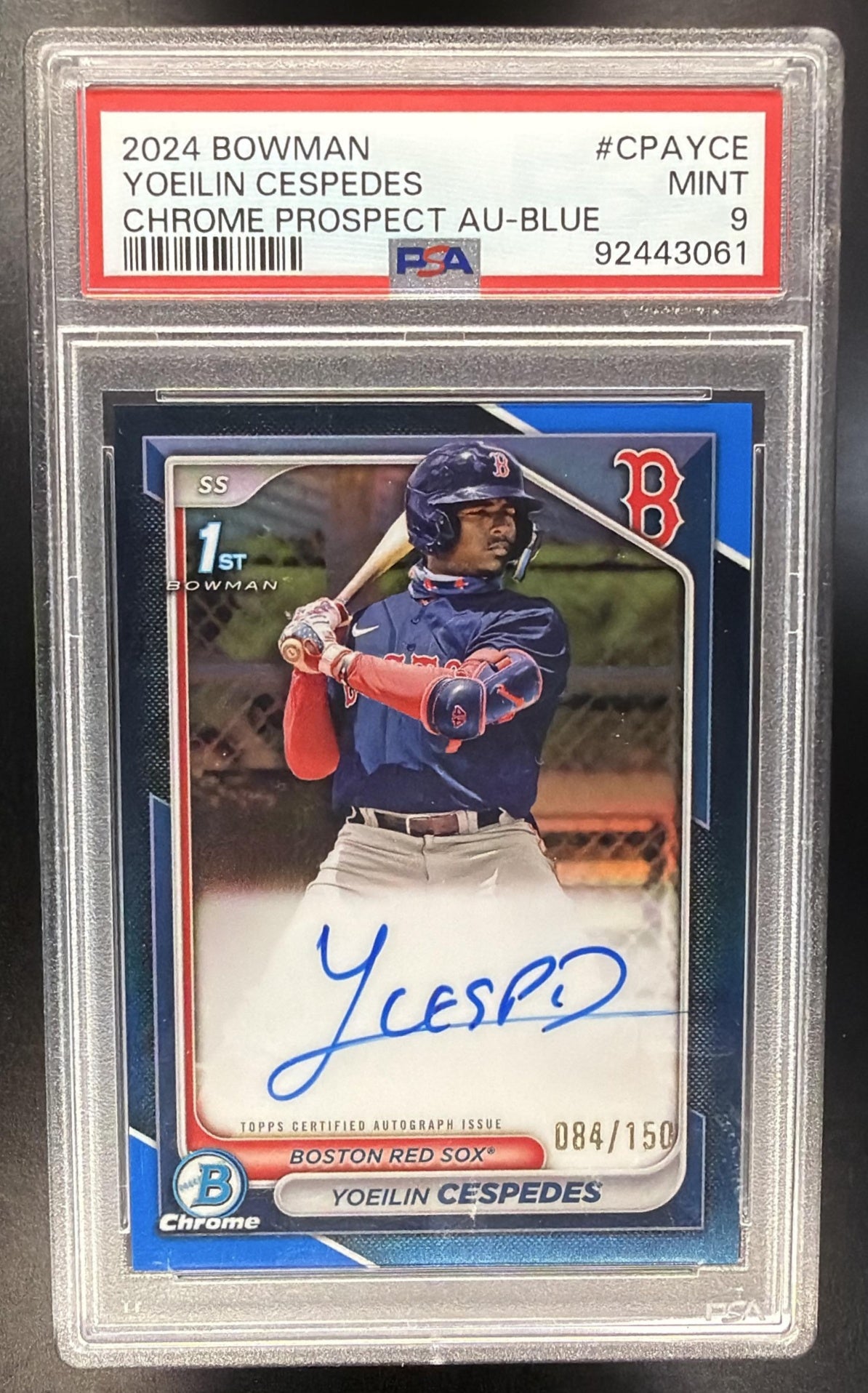 2024 Bowman Yoeilin Cespedes #CPA-YCE Chrome Auto Blue Refractor /150 1st Prospect PSA 9