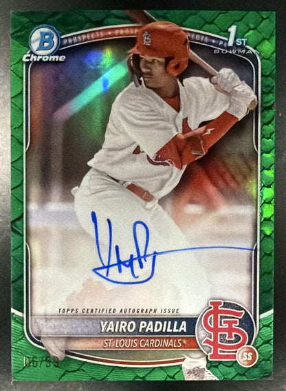 2025 Bowman Chrome Yairo Padilla #CPA-YP 1st Green Reptilian 06/99