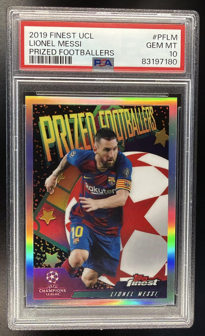 2019 Topps Finest UEFA Champions League Lionel Messi #PF-LM Prized Footballers PSA 10