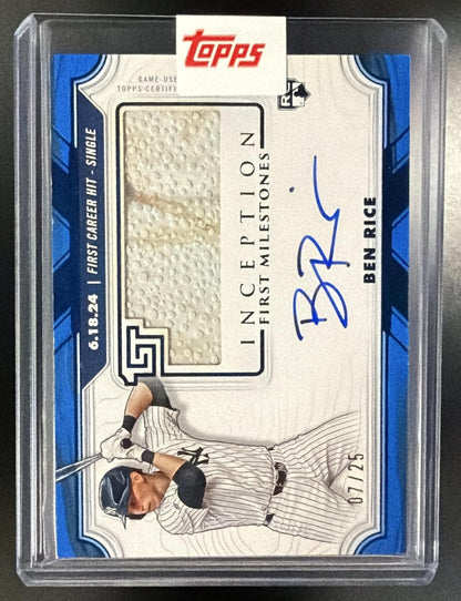 2025 Topps Inception Ben Rice #FMAR-BR MLB First Milestone Auto Relics Blue /25 Base RC
