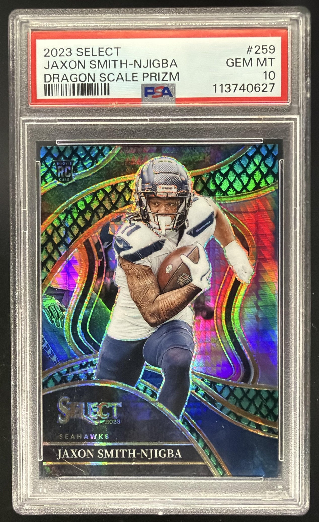 2023 Panini Select Jaxon Smith-Njigba #259 Dragon Scale Prizm /70 Club RC PSA 10